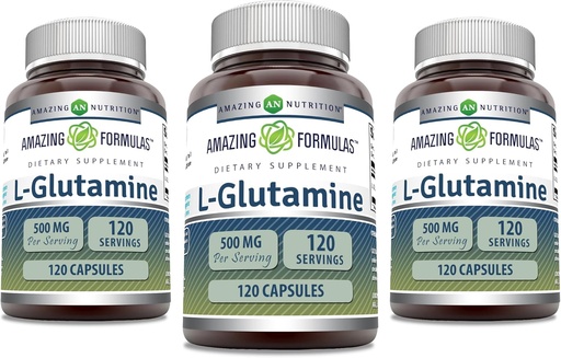 [BRSRAHA3A4BWMA33] Amazing Formulas L-Glutamine 500 mg Capsules | Amino Acid Supplement | Non-GMO | Gluten Free | Made in USA (3 Pack, 120 Count)