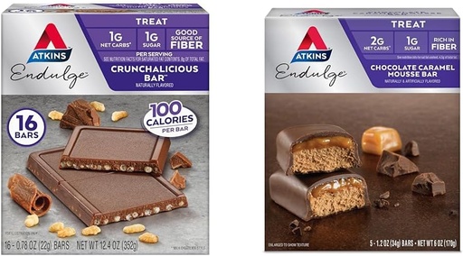 [BRSROCACDN6AMC3V] Atkins Endulge Crunchalicious Chocolate Bar, 16 Count & Chocolate Caramel Mousse Bar, 5 Count