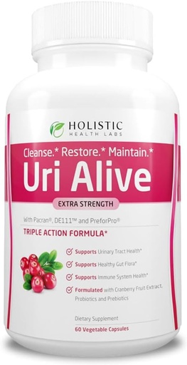 [BRSRAZYKB4GWKFI3] Uri Alive Extra Strength Urinary Support Supplement for Urinary Tract, Bladder, Gut Flora, and Immune System Health (60 Count (Pack of 1))