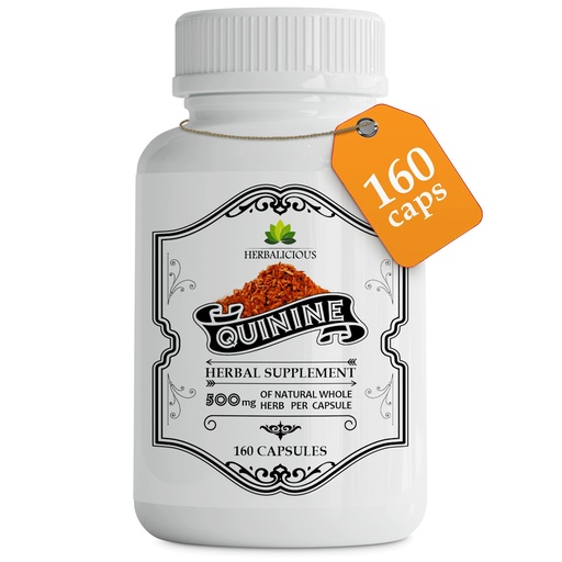 [BRSWGBQNCJ4GAHIU] HERBALICIOUS Quinine Capsules - Cinchona Officinalis Bark Herbal Supplement for Muscle, Cramp Defense and Overall Digestive Health - All-Natural Quinine Sulfate Pills, 500mg per Capsule, 160 Tablets