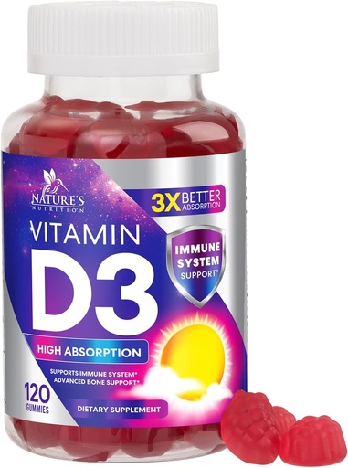 [BRSROCQLAV6RAA3O] Vitamine D3 Gummy 5000 IE (125 mcg) - Voedingsvitaminen D Supplement voor vrouwen en mannen - Botten, tanden, spier- en immuungezondheidsondersteuning, hoge potentie VIT D3 Nature's Non-GMO & Gluten Free - 120 Gummies