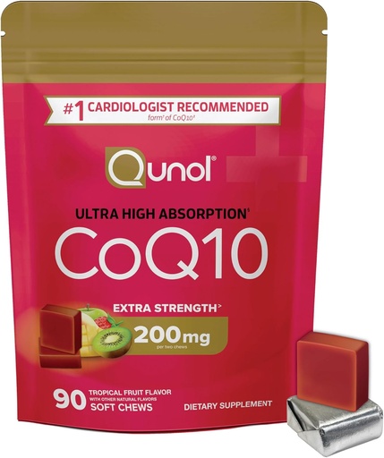 [BRSRAGT4PJ7BOYDD] Qunol CoQ10 200mg Soft Chews, Extra Strength & Ultra High Absorption Coenzyme Q10 Supplement, #1 Cardiologist Recommended Supplement for Heart Health, 90 Count