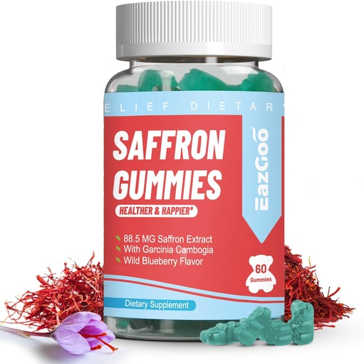 [BRSROZDQOUARACIV] Saffron Supplements Gummies, Saffron Extract for Positive Mood & Calm Nerve, Boost Energy, with Garcinia Cambogia, Vitamin A, B12, Rhodiola Rosea - 60 Gummies