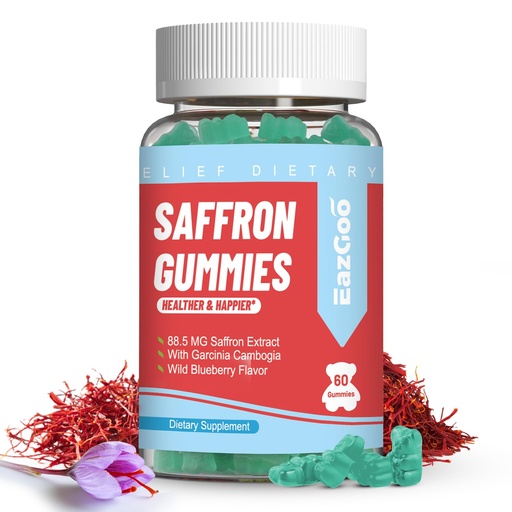 [BRSROZDQOUARACIV] Saffron Supplements Gummies, Saffron Extract for Positive Mood & Calm Nerve, Boost Energy, with Garcinia Cambogia, Vitamin A, B12, Rhodiola Rosea - 60 Gummies