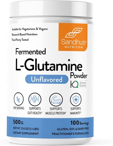 [BRSRMAITCR6AMAD7] Sandhu's L-Glutamine Powder | 100 Servings, 500 Gram, 17.6 Oz., Large Size, 3 Months Supply| Made in USA | Non-GMO, Amino Acid Supplement for Muscle Support and Gut Health