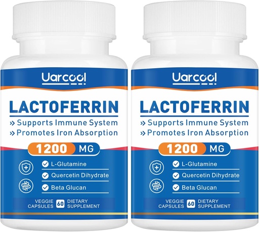 [BRSRAAAPOUNQO3I3] Lactoferrin Supliment 1200mg pentru suport imun sănătos-Gluten-Free, vegetarian - 60 Softgels (2 sticle)