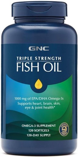 [BRSWKHAKCAFAI2DU] GNC Triple Strength Fish Oil, Twin Pack, 120 Softgels per pullo, tukee sydän, aivot, iho, silmät ja yhteinen terveys