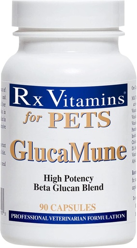 [BRSWK2QDOJ7GIC32] Rx Vitamins GlucaMune - Dog & Cat Immune Support Supplement with Beta Glucan - Daily Vitamins for Indoor Cats - Aid in Feline & Canine Wound Care, Gut Health - 90ct