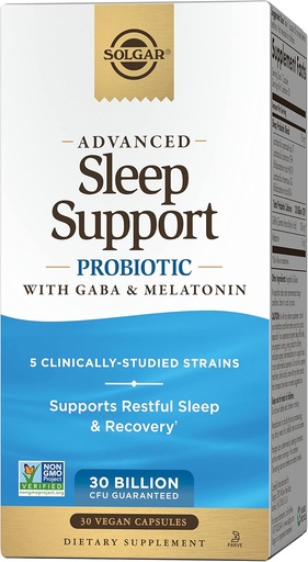 [BRSRMBQ5DN7BM3D6] Solgar Advanced Sleep Support Probiotic with GABA & Melatonin, 30 Vegan Capsules - 30 Billion CFU - 5 Clinically-Studied Strains - Support for Restful Sleep & Recovery - Non-GMO & Vegan, 30 Servings