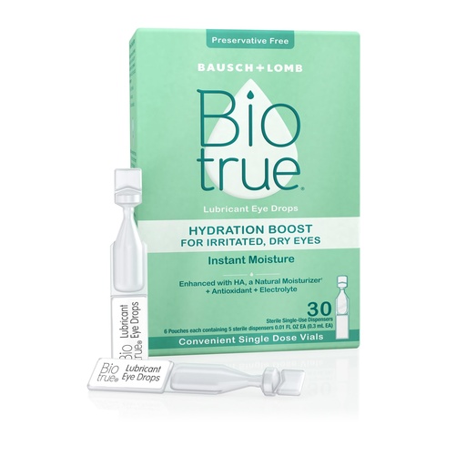 [BRSRMBL3AEIRUH34] Biotrue Hydration Boost Preservative-Free Eye Drops, 30 Single Use Vials | Single-use vials, contact lens friendly, lubricates, relieves irritation, preservative-free, 30 count