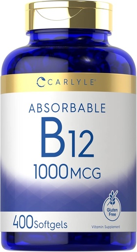 [BRSRMZD4OAFQK3Y2] Carlyle Vitaminas B12 1000 mcg Sugeriama 124; 400 Softgels ® 124; Non- GMO ir Gluten Free Addition