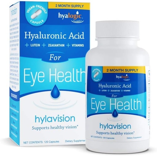 [BRSWKFDQCQPGEYL2] Hyalogic HylaVision Eye Health Supplement - Hyaluronic Acid, Lutein and Zeaxanthin Supplements – Contains Eye Vitamins A, C, E, and Zinc – Soothe Tired Eyes (120 Capsules)