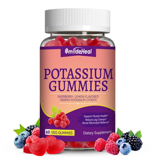 [BRSRA2YZC4AR4FYV] Potassium Gummies,Chewable Potassium Supplement 1000mg for Adults, Support Leg Cramps & Muscle Health for Women & Men - Sugar-Free,Vegan,60 Count