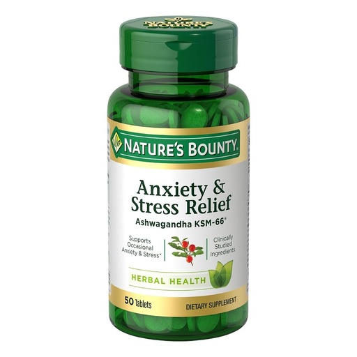 [BRSWGAQ6BYIRSAY3] Nature's Bounty Stress Relief Ashwagandha KSM 66 Tablets, Mood Support, 50 Count