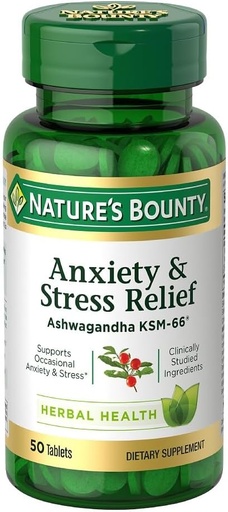 [BRSWGAQ6BYIRSAY3] Nature's Bounty Stress Relief Ashwagandha KSM 66 Tablets, Mood Support, 50 Count