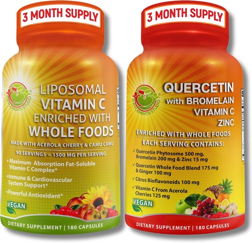 [BRSRMFALOB4B4DL2] Quercetina con Bromelaina, Vitamina C &amp; Zinc + Liposomal Vitamina C 1500mg – Immune Support Bundle with Organic Acerola Cherry, Camu Camu & Citrus Bioflavanoids – Vegan, Non-GMO, Clean Wellness Support