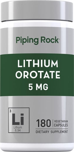 [BRSRMHA6OZ6ROD3U] Piping Rock Lithium Orotate Supplement | 5mg | 180 Capsules | Non-GMO, Vegetarian, Gluten Free
