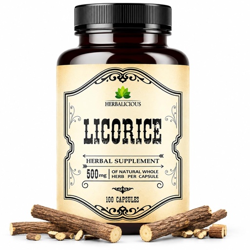 [BRSWGCACOUPAIC33] HERBALICIOUS Licorice Root 100 Capsules – Pure Organic Glycyrrhiza Glabra – Herbal Supplement for Digestive Comfort & Overall Wellness – Non-GMO & Additive-Free