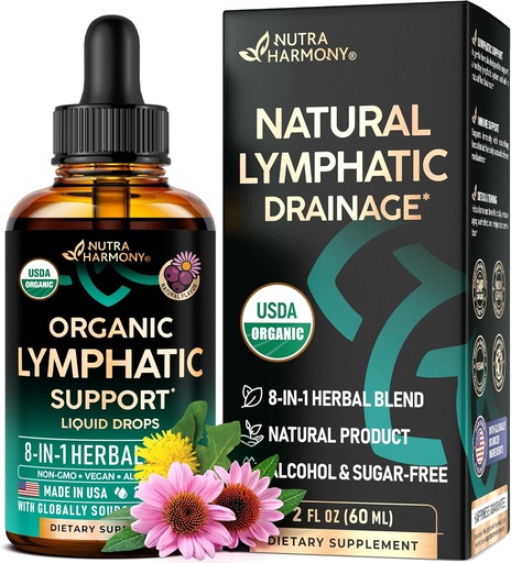 [BRSROHDQCADRU2YV] USDA Organic Lymphatic Drainage Supplement - Echinacea | Elderberry | Dandelion | Rosehip | Cleavers | Calendula | Burdock - Made in USA - Lymphsystem Drops - Immununterstützung, Cleanse & Detox, 2 fl oz