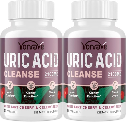 [BRSRAGQDB4GQA2TG] Uric Acid Cleanse & Detox with Tart Cherry, Celery Seed Uric Acid Supplement – Uric Acid Levels, Joint, Kidney and Sleep – 90 Veggie Capsules（2 Bottle）