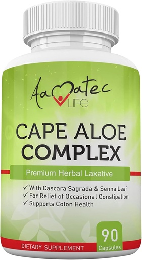 [BRSW2GQFOAMRQCY6] Aamatec Life Cape Aloe Herbal Laxative Complex for Constipation Relief, Healthy Bowel Movements, Digestive & Colon Health with Cascara Sagrada and Senna Leaf Supplement for Men and Women 90 Capsules