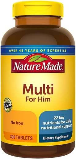 [BRSWIZQYBMHAICD4] Nature Made Multivitamin Para Él con No Hierro, Mens Multivitaminas para Soporte Nutricional diario, Multivitamina para Hombres, 300 Tabletas, 300 Day Supply
