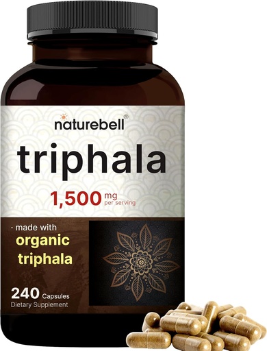 [BRSWGZALOYPWAC34] NatureBell Triphala Capsules Supplement, 1,500mg Per Serving | Made with Organic Amla, Bibhitaki, Haritaki Fruit Powder – Supports Digestive Health – Double Strength, Non-GMO