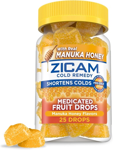 [BRSWY2Y5CFYQ4CDD] Zicam Cold Remedy Zinc Medicated Fruit Drops, Manuka Honey Flavor, Homeopathic, Cold Shortening Medicine, Shortens Cold Duration, 25 Count