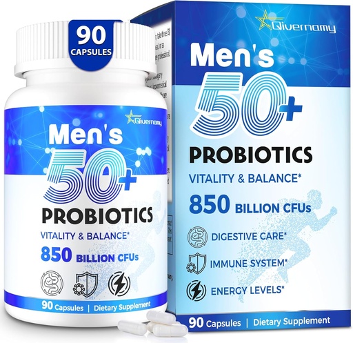 [BRSRAGL4CABBQ237] Probióticos para Hombres, Avanzado 50+ Hombres Probiótico, Gorro Integral &amp; Energy Support con 850 Billion CFU, 1800mg Prebióticos Fiber – Mangos de Wellness Tailored probióticos para la salud intestinal más de 50, 90 cápsulas