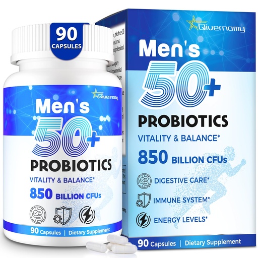 [BRSRAGL4CABBQ237] Probiotics for Men, Advanced 50+ Mens Probiotic, Comprehensive Gut & Energy Support with 850 Billion CFU, 1800mg Prebiotics Fiber – Tailored Wellness mens probiotics for gut health over 50, 90 Capsule
