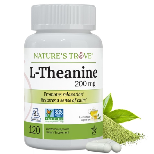 [BRSWKFTYDIMBMFTG] Nature's Trove L-Theanine 200mg 120 Vegetarian Capsules