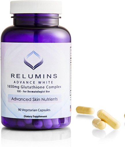 [BRSWKZYBCINGODA5] Relumins Glutatión Supplement - 1650mg Redukované Glutatiónové komplexy s kyselinou Alpha Lipoiovou, Rose HIPS, Riboflavín, & Vitamín E, vyrobené v USA - 90 Veggie Kapsule x 1 fľaša - Propriety Blend