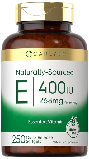 [BRSRMZL6DEJQIYAY] Carlyle Vitamin E 400 IU Softgels Capsules | 250 Count | Naturally Sourced Supplement for Men and Women | Non-GMO and Gluten Free