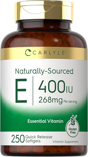 [BRSRMZL6DEJQIYAY] Karlīle vitamīns E 400 SV Softgels - 250 Skaits - dabiski Avoti -- Non-GMO un bez lipekļa