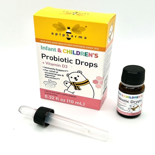 [BRSRO2T5PN7AGGTK] apipharma Infant Probiotic Drops with Vitamin D3 - for Kids, Toddlers & Infants - Digestive Health & Immunity Support, Gas & Discomfort Assistance (0.32oz)