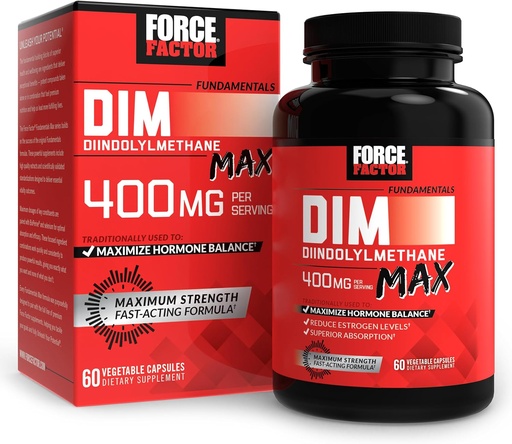 [BRSRAYA2OB5A4E3L] FORCE FACTOR DIM Max, DIM Supplement 400mg의 여성 & 남자를 위한 에스트로겐 균형, Hormonal 여드름을 위한 여분 힘, Metabolism, Menopause, PCOS, Diindolylmethane, 우량한 흡수, 60의 캡슐