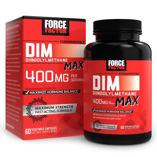 [BRSRAYA2OB5A4E3L] Force Factor DIM Max, DIM Supplement 400mg, Estrogen Balance for Women & Men, Diindolylmethane, 60 Capsules
