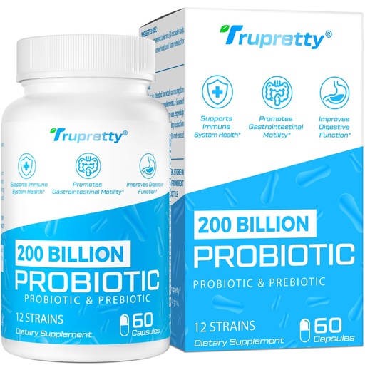 [BRSROZY6DIHAKF34] 200 Billion Cfus 12 Strains Probiotic, with 3 Organic Prebiotics, Probiotics for Women Men, Daily Supplement for Immune, Gut, Digestive Health, Shelf Stable, Non GMO, 60 Caps (60-Days Supply)