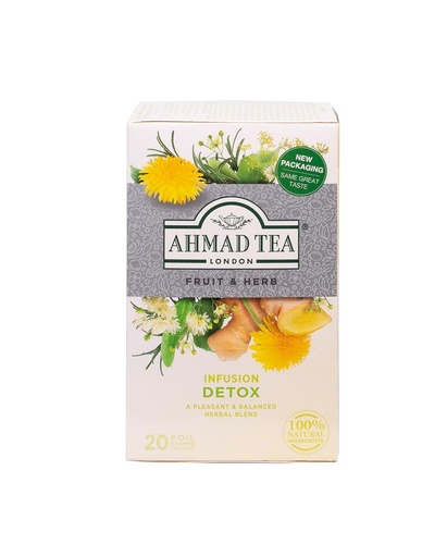 [BRSWIHQ7CIMWAGQ3] Ahmad Tea Herbal Tea, Ginger, Peppermint, Fennel, Dandelion, & Birch 'Detox' Teabags, 20 ct (Pack of 6) - Decaffeinated & Sugar-Free