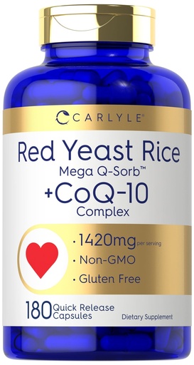 [BRSW2GIQAUHBOHY6] Carlyle Red Yeast Rice with CoQ10 Complex | 1420 mg | 180 Capsules | Mega Q-Sorb | Non-GMO, Gluten Free Supplement