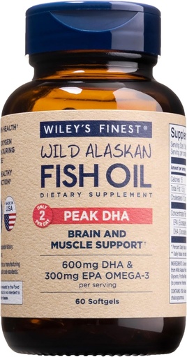 [BRSRMAY2BACQKHQY] Wiley's Finest Wild Alaskan Fish Oil Peak DHA - 900mg EPA and DHA Omega-3s - 60 Softgels (30 Servings)
