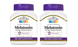 21st Century, Melatonin Quick Dissolve Tablets 10 mg, White, Cherry, 120 Count (Pack of 2)