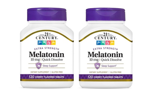 [BRSROAADDEGWY2Q4] 21st Century, Melatonin Quick Dissolve Tablets 10 mg, White, Cherry, 120 Count (Pack of 2)