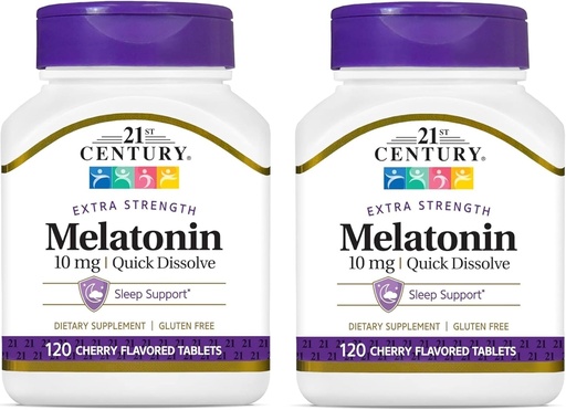 [BRSROAADDEGWY2Q4] Siglo XXI, Melatonin Quick Dissolve Tablets 10 mg, Blanco, Cereza, 120 Conde (Pack of 2)