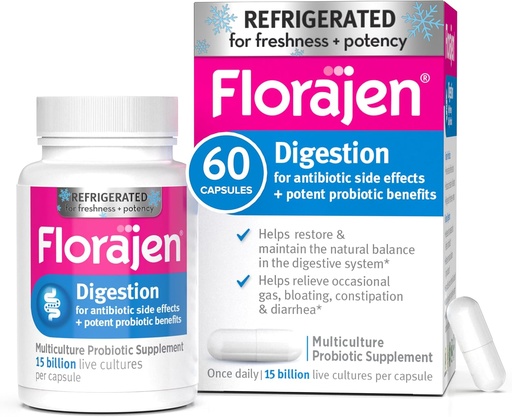 [BRSWIY32PJ6R6ET6] Florajen3 Digestion High Potency Refrigerated Probiotics t Restores Balance in Digestive System | for Antibiotic Side Effects | 60 Capsules