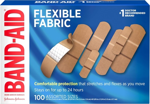 [BRSWIED7AJ7QYFTG] Band-Aid Brand Flexible Fabric Adhesive Bandages for Wound Care & First Aid, Assorted Sizes, 100 ct