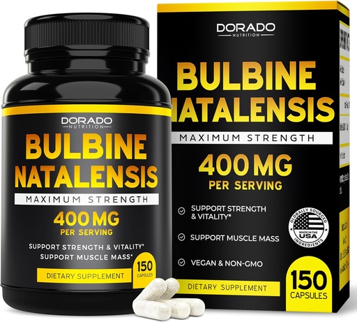 [BRSRMFIYBMMWA3TB] DORADO NUTRITION Bulbine Natalensis ekstrakts 400mg Per Servējot (150 kapsulas) - Ultra Koncentrēts ekstrakts - Atbalsts Vitalitāte, stiprums, Muskuļu masa - nesatur lipekli, nav GMO, ASV Made - 3rd Party Tested