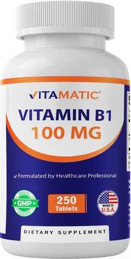 [BRSW2AQNAF5RGAD2] Vitamatic Vitamin B1 (As Thiamine Mononitrate) 100mg – 250 Vegetarian Tablets Supports Energy Production, Nervous System Function & Heart Health*