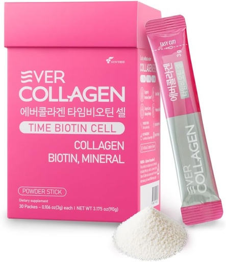 [BRSROGQBB4BGGG33] NEWTREE Biotin Cell Low Molecular Weight Marine Collagen Peptides Powder Packet, Protein Powder Supplement for Skin Hair Nail, Travel Packs - Taking Without Water, 30 Sticks