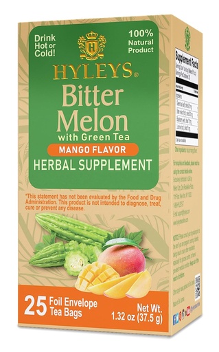 [BRSRAZI5BUIW23T2] Hyleys Bitter Melon with Green Tea - Mango Flavor - 25 Tea Bags - Supports Healthy Liver Function - Herbal Supplement - (6 Pack - 150 Tea Bags Total)